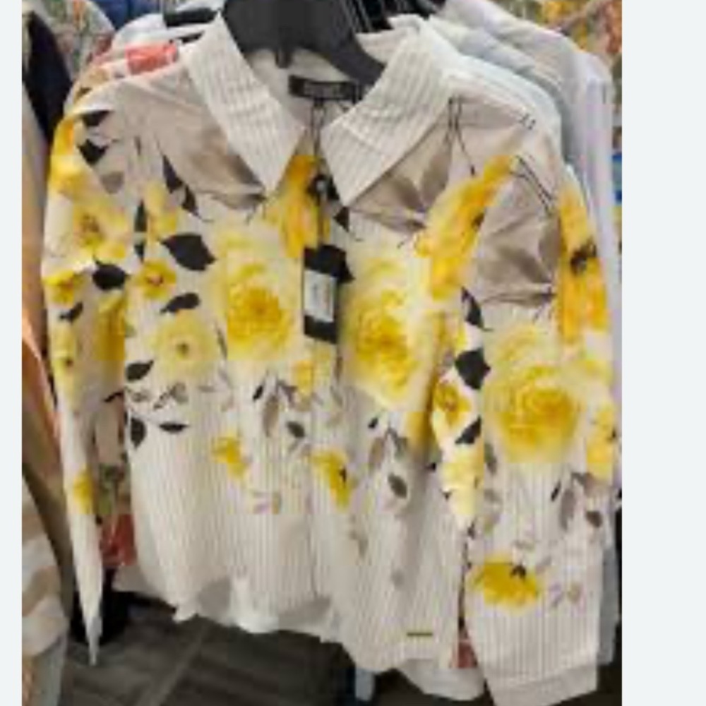 NWT Badgley Mischa Women’s Yellow Rose-Print Button-Up Blouse Medium 100% Cotton
